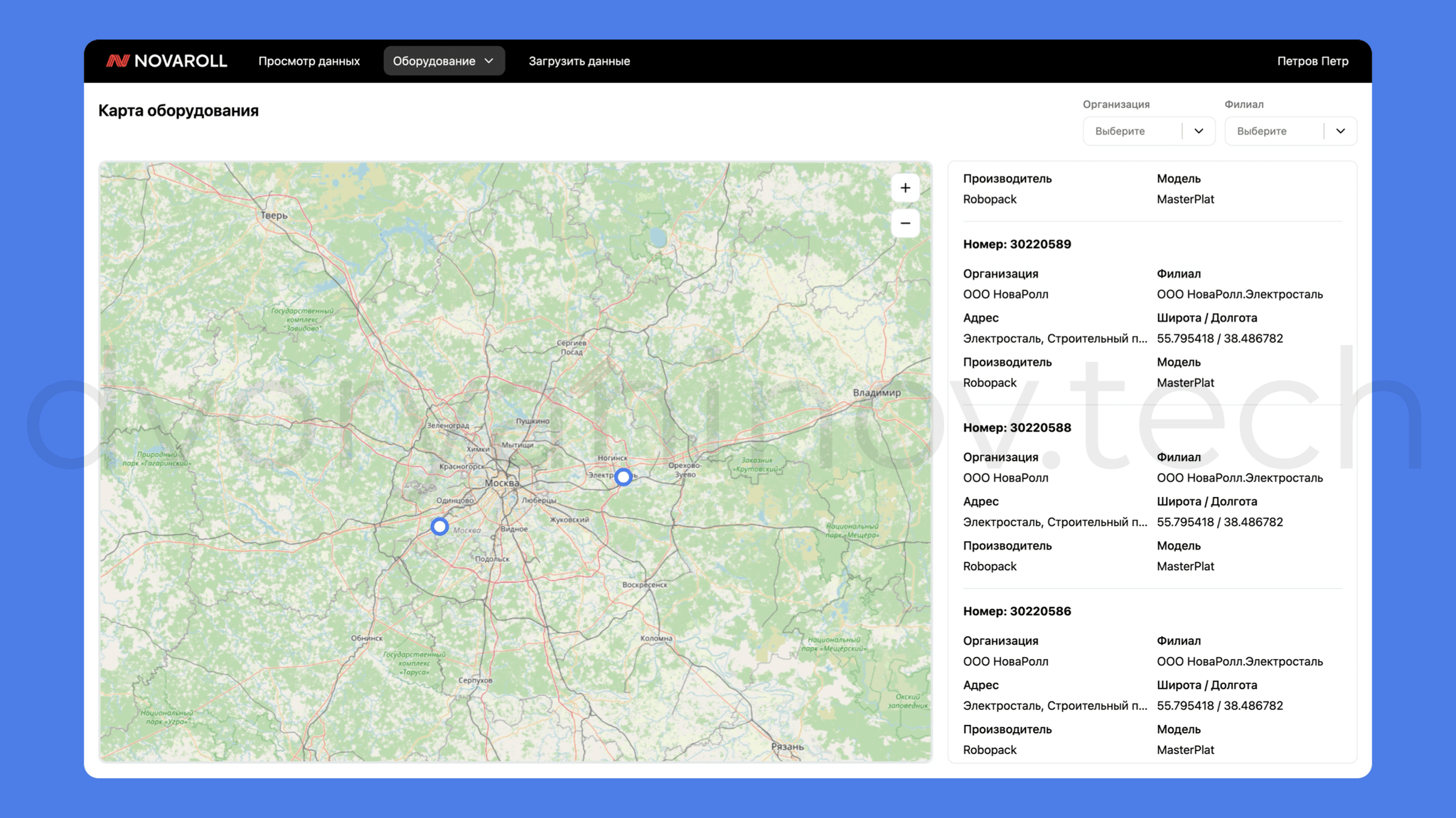 Equipment map